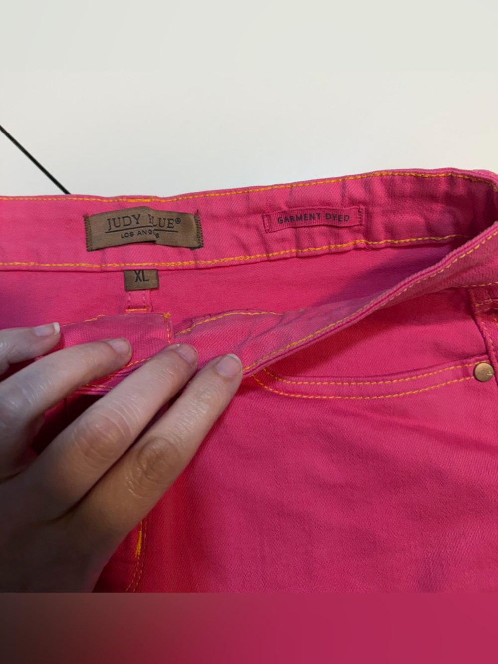 Judy Blue XL pink Jean shorts yellow stitching - Picture 2 of 9